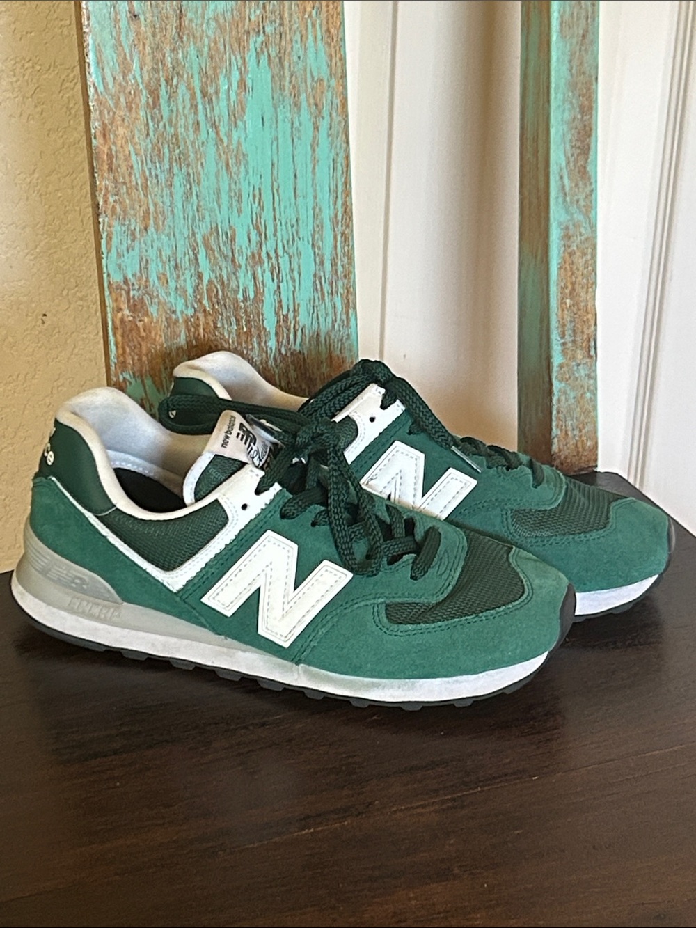 New Balance Classic 574 Green and White Sneakers